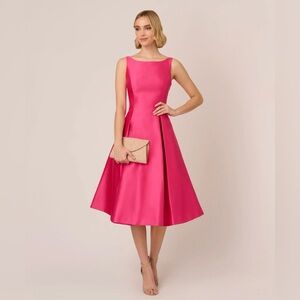 Sleeveless Mikado Fit & Flare Midi Dress With V-Back - Electric Pink - NWT